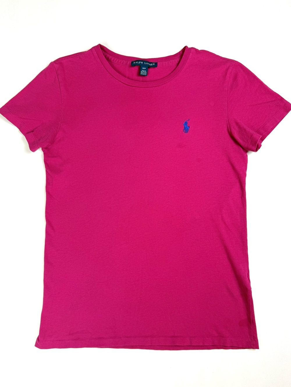 Ralph Lauren Pink Cotton Crewneck T Shirt Blue Pony Logo Women’s Small